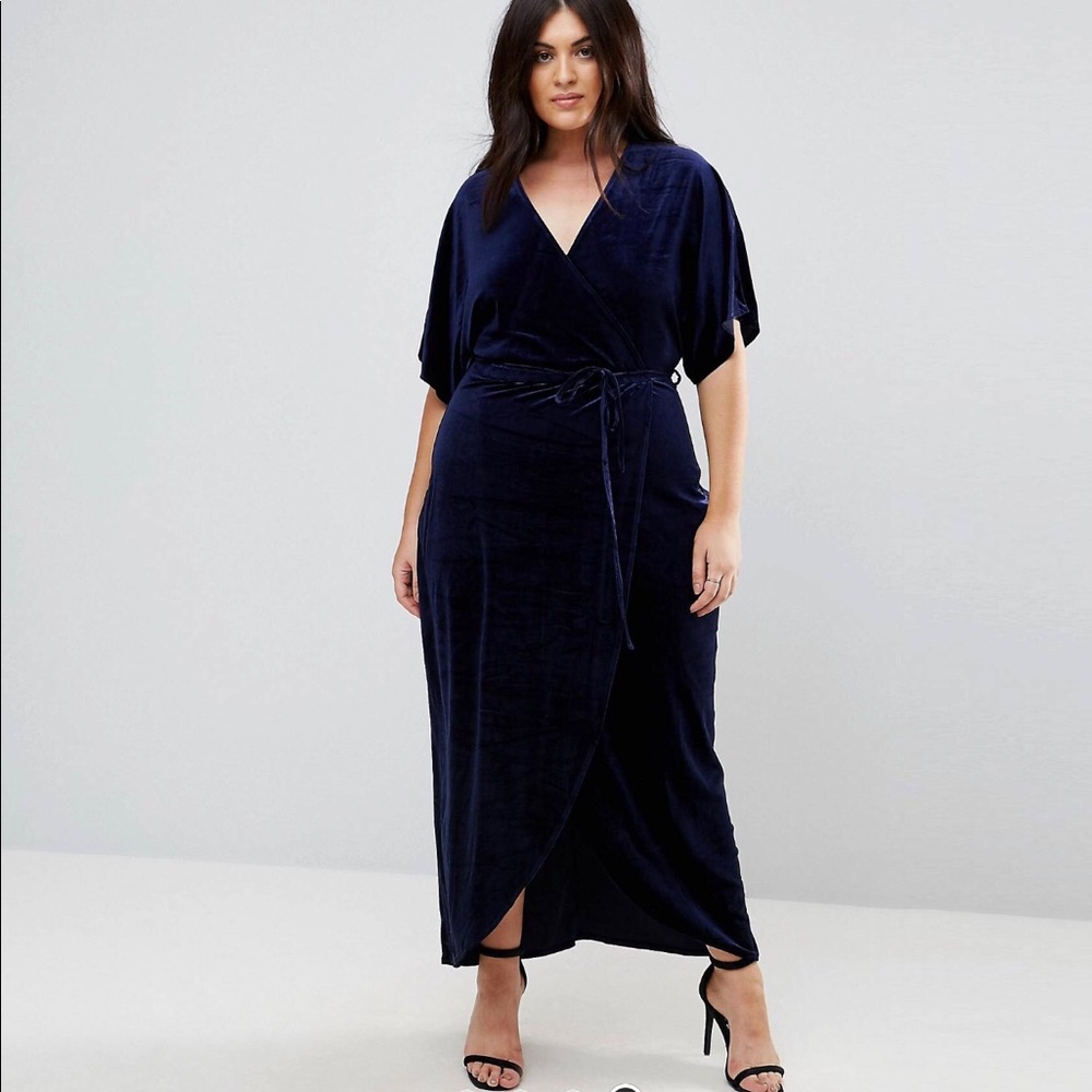 ASOS curve navy velvet kimono maxi dress